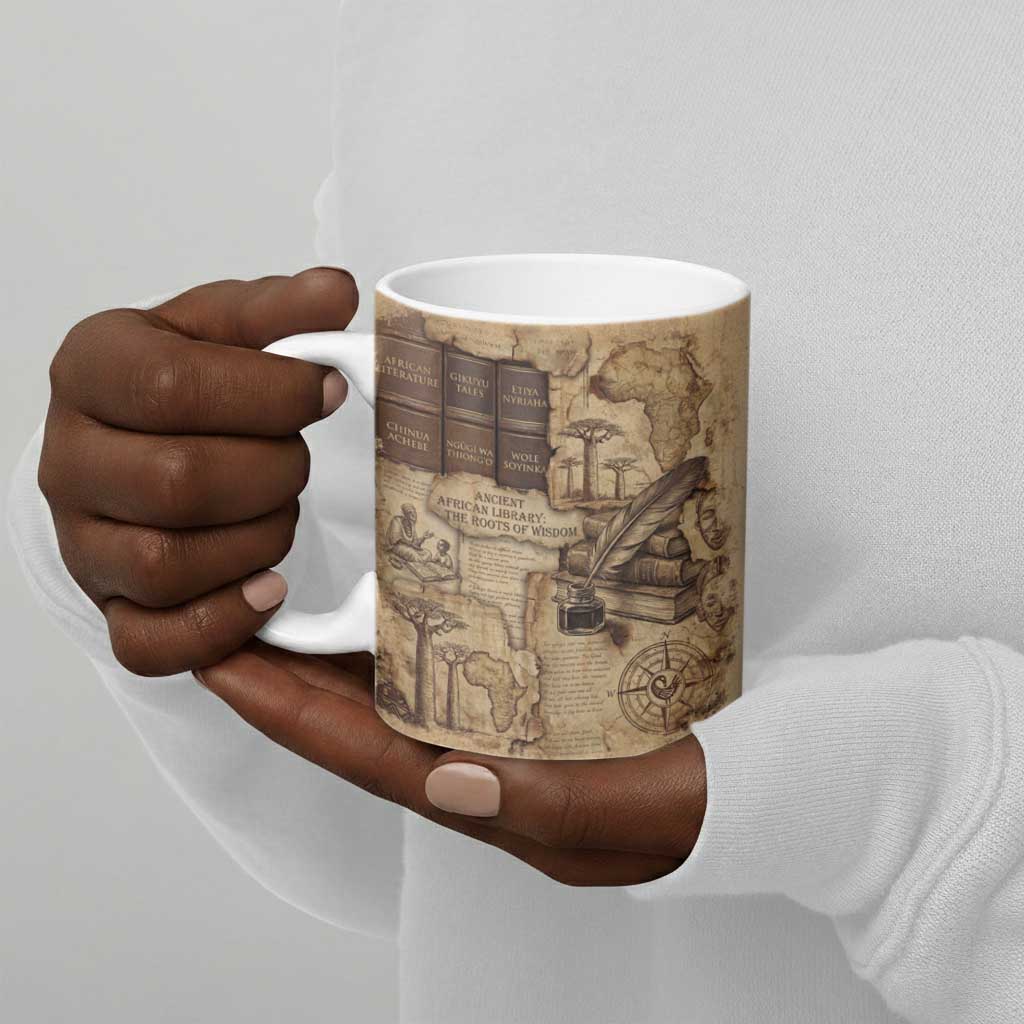 Ngugi wa Thiong O Ceramic Mug Vintage Map Ancient African Library - Decolonising the Mind - Wonder Print Shop