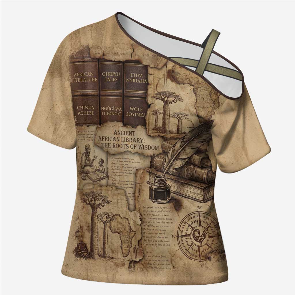 Ngugi wa Thiong O Cross Shoulder Shirt Vintage Map Ancient African Library - Decolonising the Mind - Wonder Print Shop