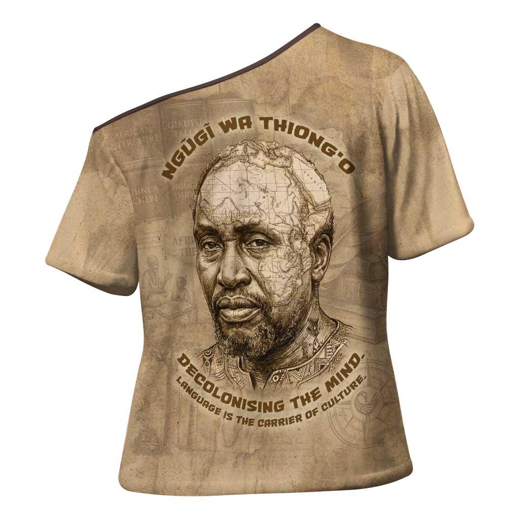 Ngugi wa Thiong O Cross Shoulder Shirt Vintage Map Ancient African Library - Decolonising the Mind - Wonder Print Shop