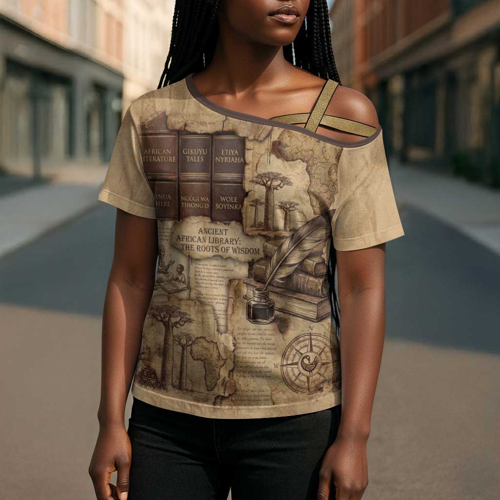 Ngugi wa Thiong O Cross Shoulder Shirt Vintage Map Ancient African Library - Decolonising the Mind - Wonder Print Shop