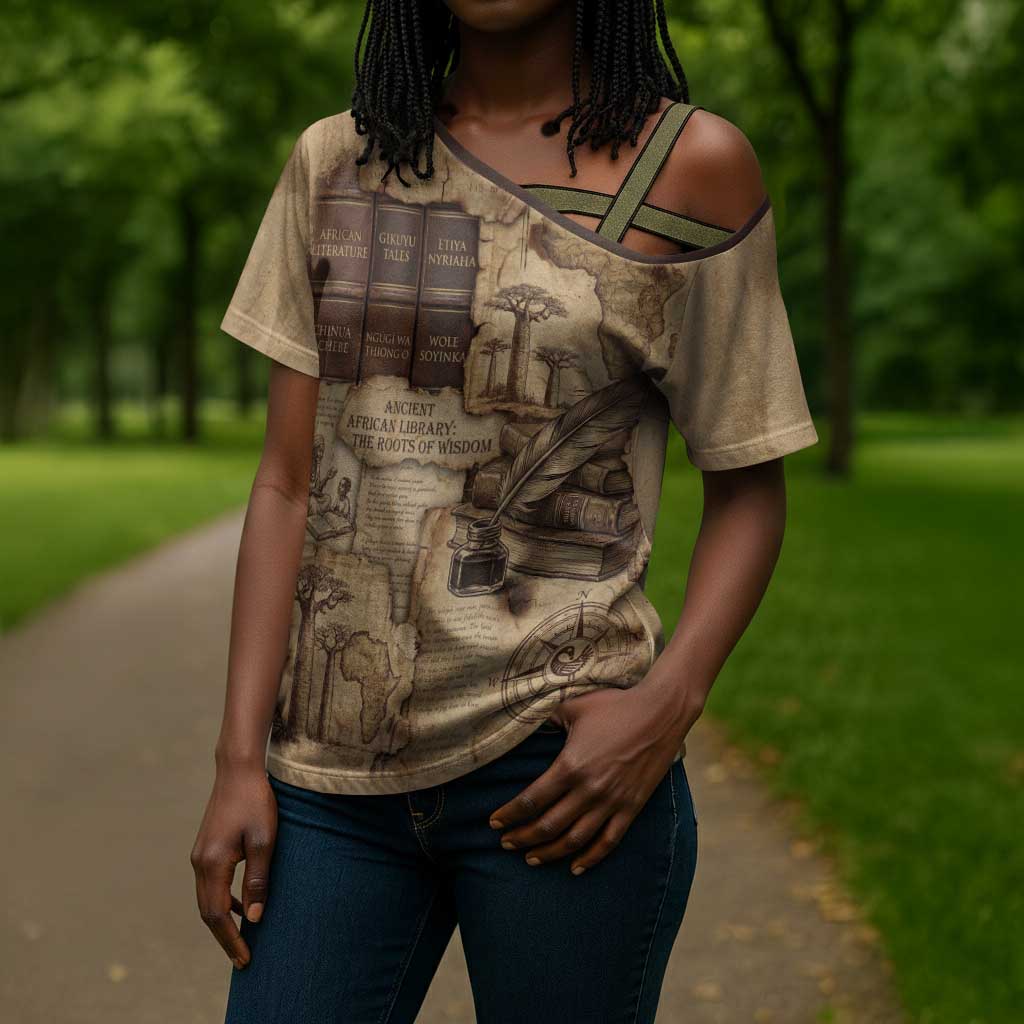 Ngugi wa Thiong O Cross Shoulder Shirt Vintage Map Ancient African Library - Decolonising the Mind - Wonder Print Shop