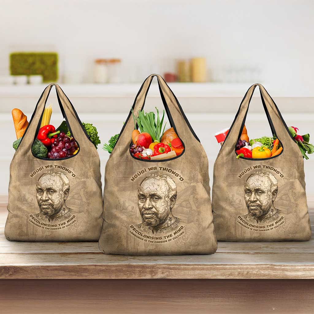 Ngugi wa Thiong O Grocery Bag Vintage Map Ancient African Library - Decolonising the Mind - Wonder Print Shop