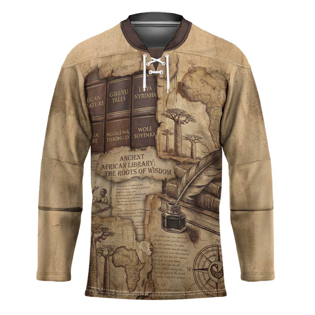 Ngugi wa Thiong O Hockey Jersey Vintage Map Ancient African Library - Decolonising the Mind - Wonder Print Shop