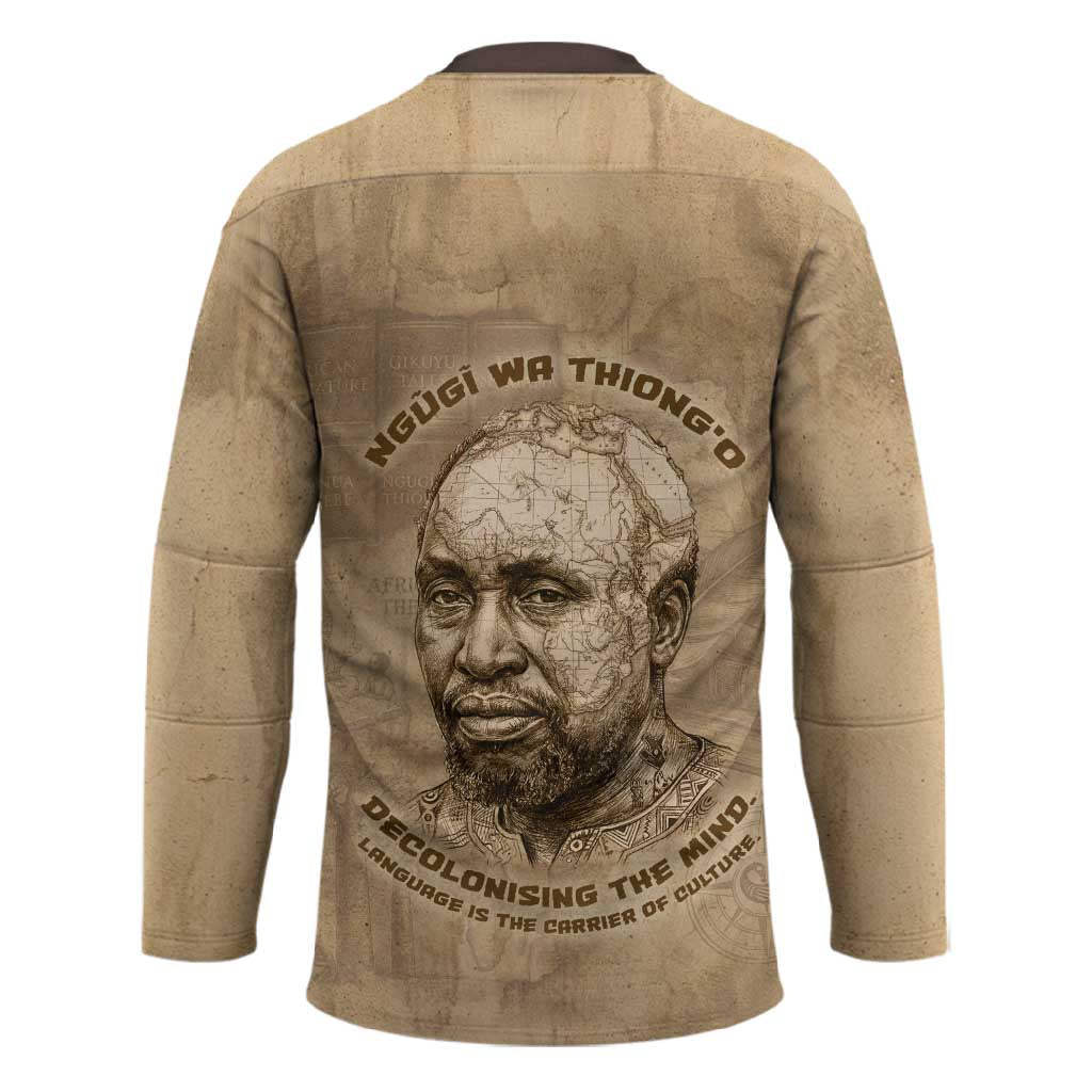 Ngugi wa Thiong O Hockey Jersey Vintage Map Ancient African Library - Decolonising the Mind - Wonder Print Shop