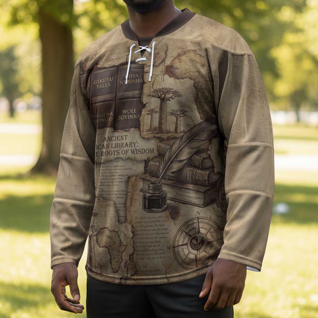 Ngugi wa Thiong O Hockey Jersey Vintage Map Ancient African Library - Decolonising the Mind - Wonder Print Shop