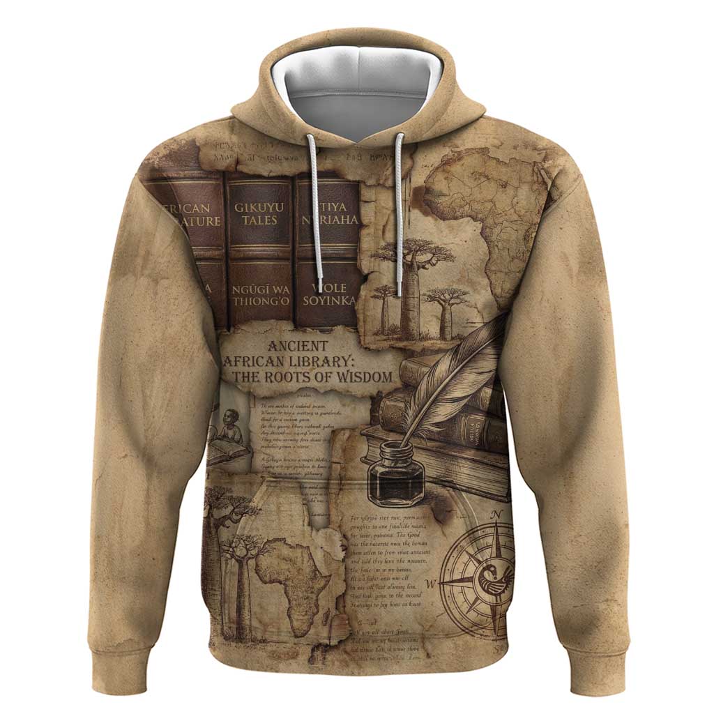 Ngugi wa Thiong O Hoodie Vintage Map Ancient African Library - Decolonising the Mind - Wonder Print Shop