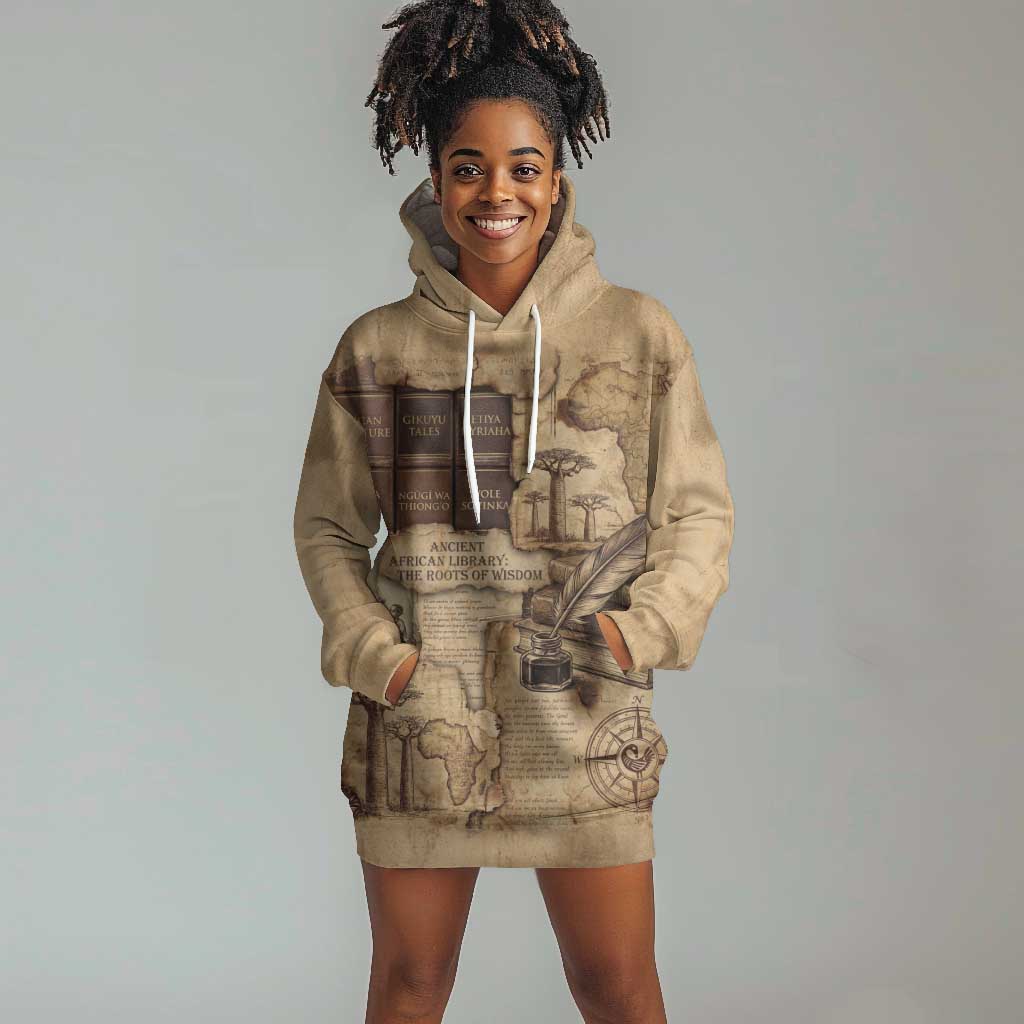 Ngugi wa Thiong O Hoodie Dress Vintage Map Ancient African Library - Decolonising the Mind - Wonder Print Shop