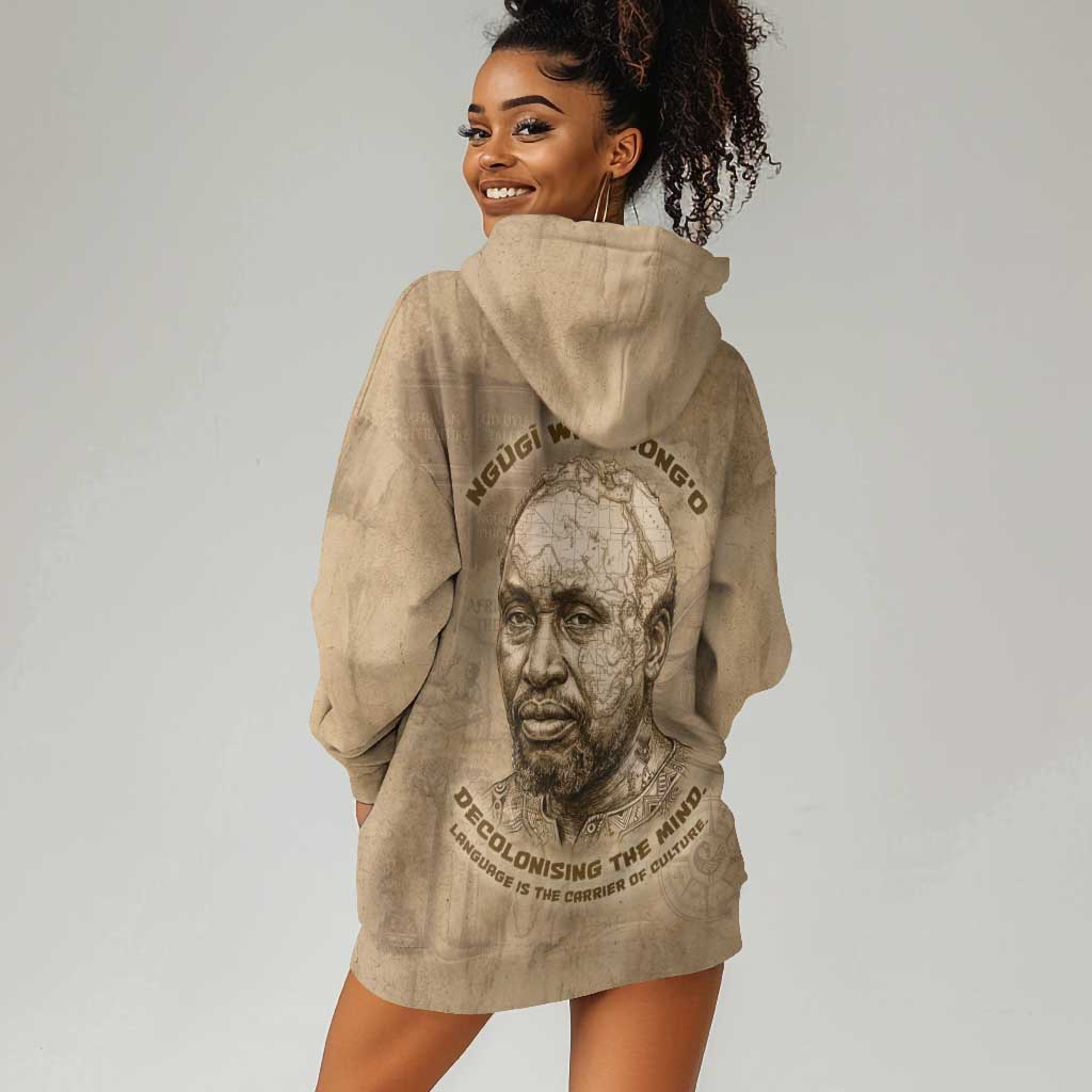 Ngugi wa Thiong O Hoodie Dress Vintage Map Ancient African Library - Decolonising the Mind - Wonder Print Shop