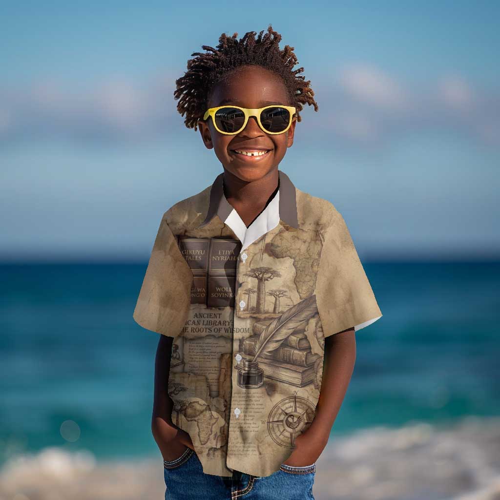 Ngugi wa Thiong O Kid Hawaiian Shirt Vintage Map Ancient African Library - Decolonising the Mind - Wonder Print Shop