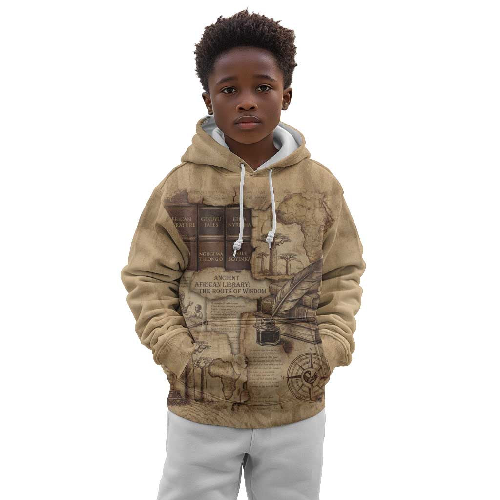 Ngugi wa Thiong O Kid Hoodie Vintage Map Ancient African Library - Decolonising the Mind - Wonder Print Shop