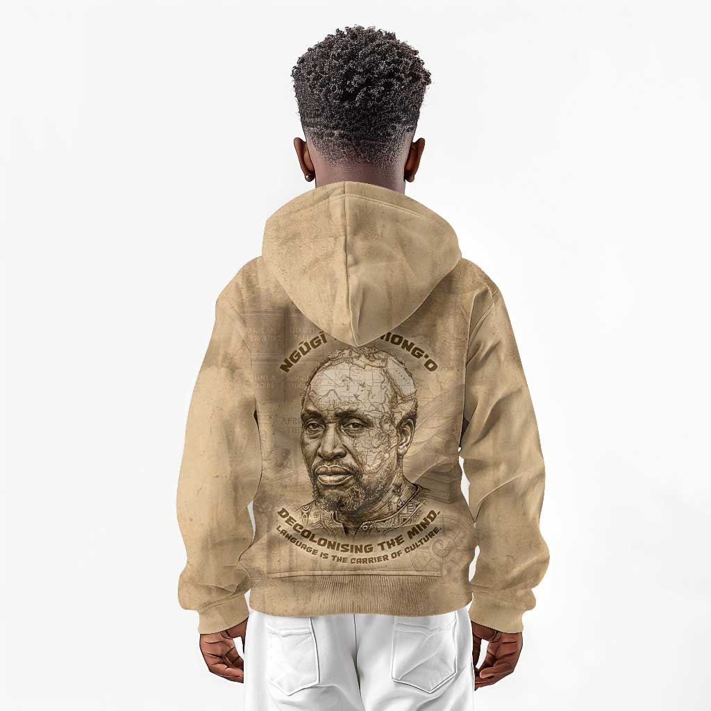 Ngugi wa Thiong O Kid Hoodie Vintage Map Ancient African Library - Decolonising the Mind - Wonder Print Shop