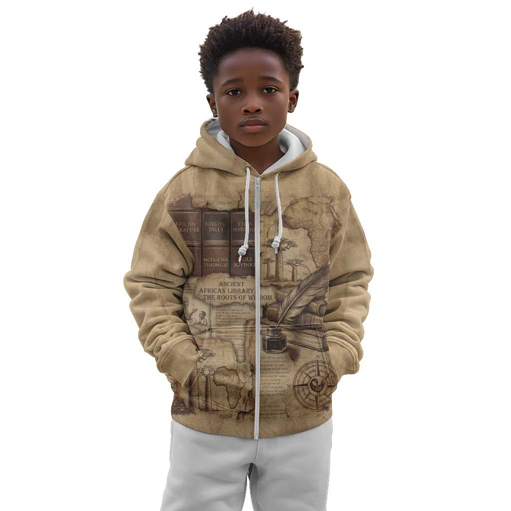 Ngugi wa Thiong O Kid Hoodie Vintage Map Ancient African Library - Decolonising the Mind - Wonder Print Shop