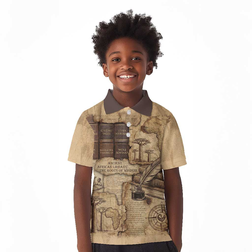 Ngugi wa Thiong O Kid Polo Shirt Vintage Map Ancient African Library - Decolonising the Mind - Wonder Print Shop