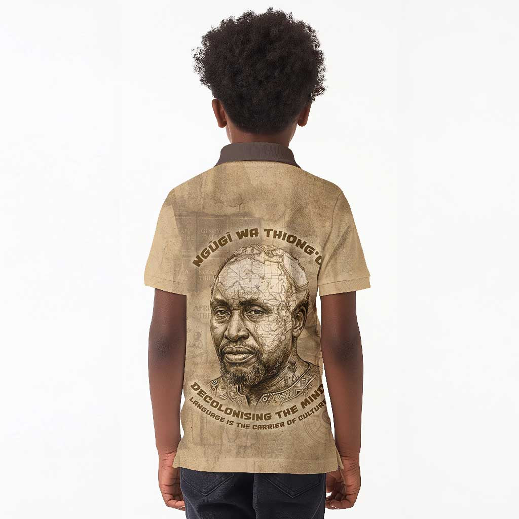 Ngugi wa Thiong O Kid Polo Shirt Vintage Map Ancient African Library - Decolonising the Mind - Wonder Print Shop