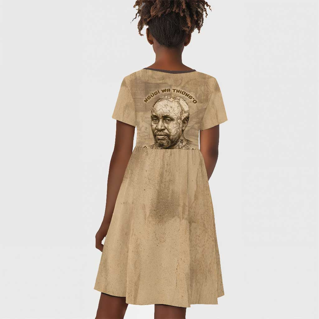 Ngugi wa Thiong O Kid Short Sleeve Dress Vintage Map Ancient African Library - Decolonising the Mind - Wonder Print Shop