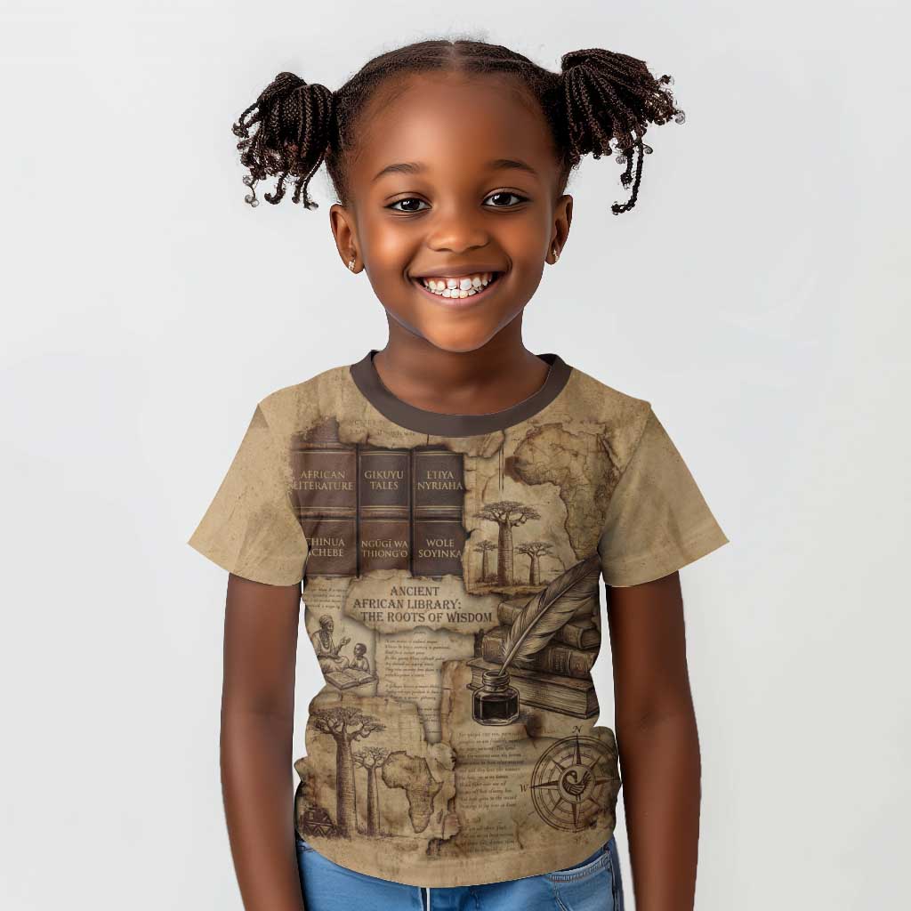 Ngugi wa Thiong O Kid T shirt Vintage Map Ancient African Library - Decolonising the Mind - Wonder Print Shop