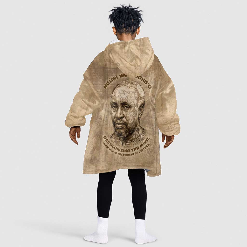 Ngugi wa Thiong O Kid Wearable Blanket Hoodie Vintage Map Ancient African Library - Decolonising the Mind - Wonder Print Shop