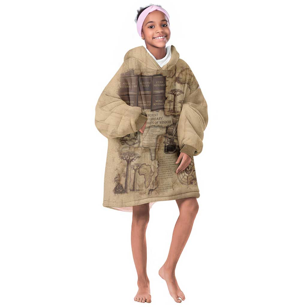 Ngugi wa Thiong O Kid Wearable Blanket Hoodie Vintage Map Ancient African Library - Decolonising the Mind - Wonder Print Shop