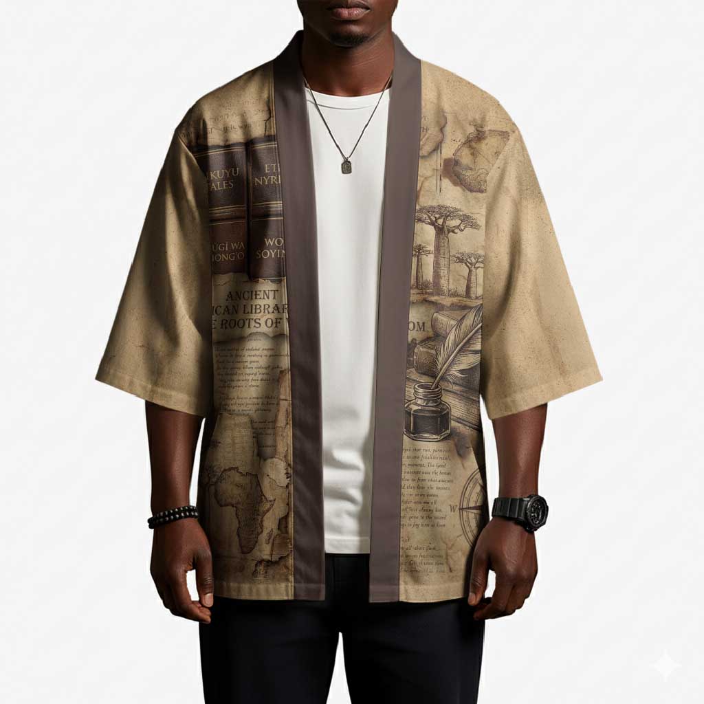 Ngugi wa Thiong O Kimono Vintage Map Ancient African Library - Decolonising the Mind - Wonder Print Shop