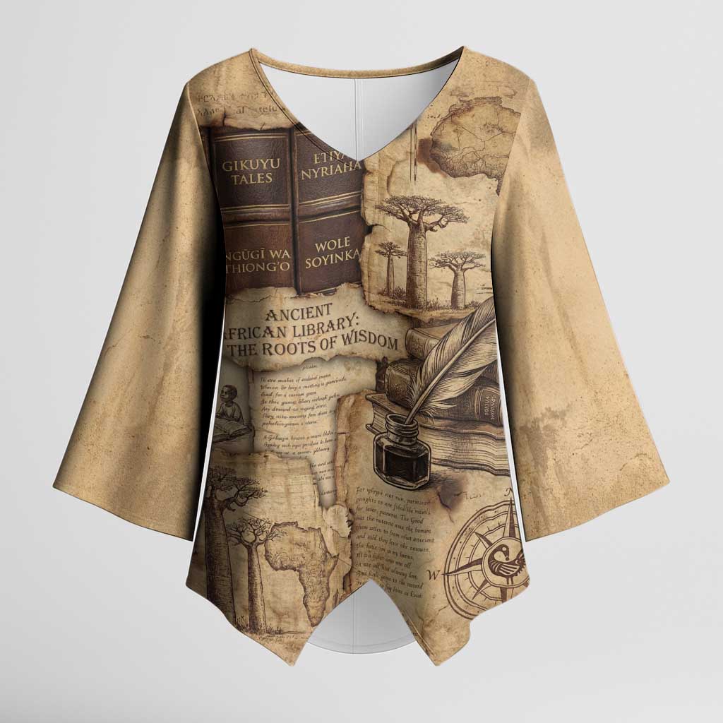 Ngugi wa Thiong O Kimono Sleeve Blouse Vintage Map Ancient African Library - Decolonising the Mind - Wonder Print Shop