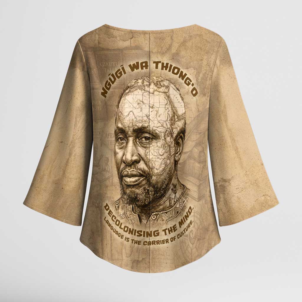 Ngugi wa Thiong O Kimono Sleeve Blouse Vintage Map Ancient African Library - Decolonising the Mind - Wonder Print Shop