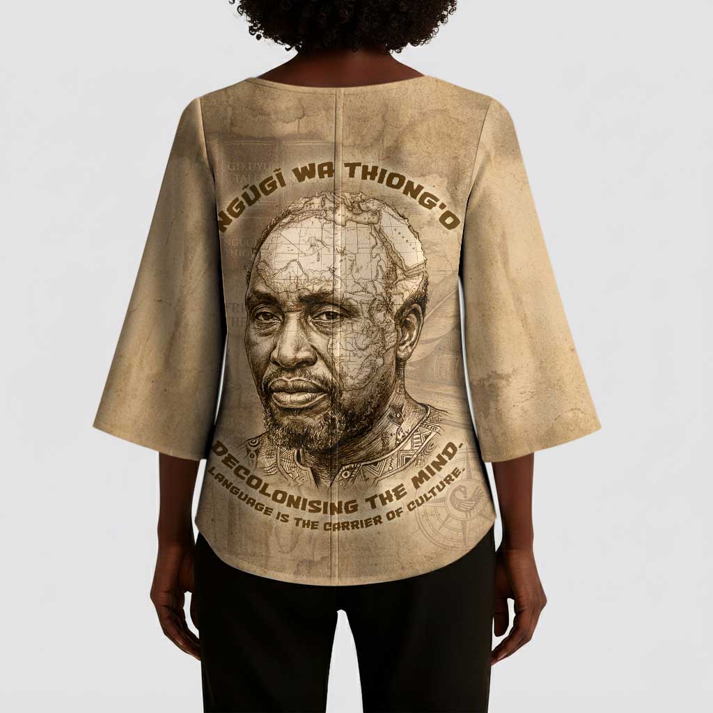 Ngugi wa Thiong O Kimono Sleeve Blouse Vintage Map Ancient African Library - Decolonising the Mind - Wonder Print Shop