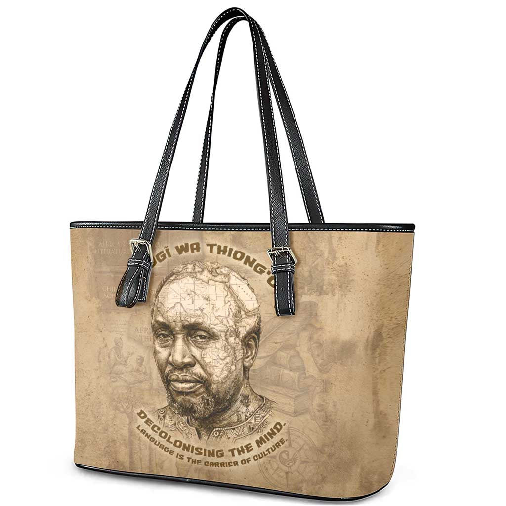 Ngugi wa Thiong O Leather Tote Bag Vintage Map Ancient African Library - Decolonising the Mind - Wonder Print Shop
