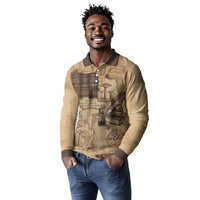 Ngugi wa Thiong O Long Sleeve Polo Shirt Vintage Map Ancient African Library - Decolonising the Mind - Wonder Print Shop