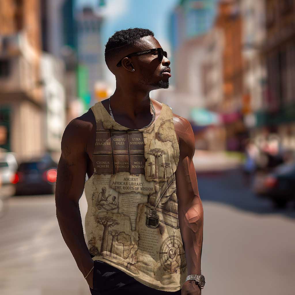 Ngugi wa Thiong O Men Tank Top Vintage Map Ancient African Library - Decolonising the Mind - Wonder Print Shop