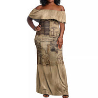 Ngugi wa Thiong O Off Shoulder Maxi Dress Vintage Map Ancient African Library - Decolonising the Mind - Wonder Print Shop