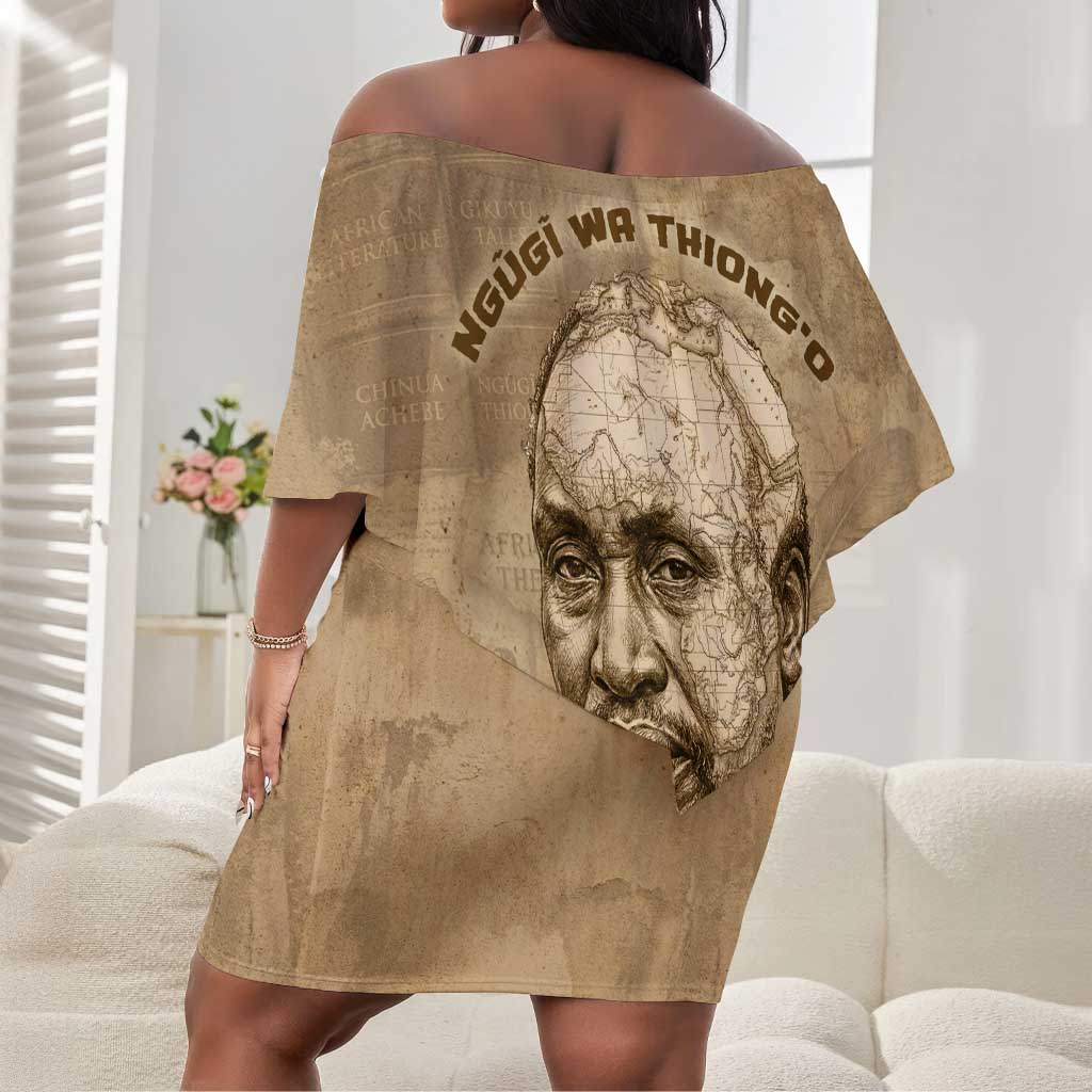 Ngugi wa Thiong O Off Shoulder Short Dress Vintage Map Ancient African Library - Decolonising the Mind - Wonder Print Shop