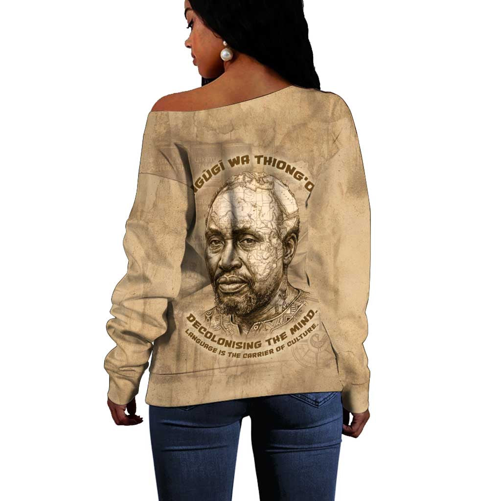 Ngugi wa Thiong O Off Shoulder Sweater Vintage Map Ancient African Library - Decolonising the Mind - Wonder Print Shop
