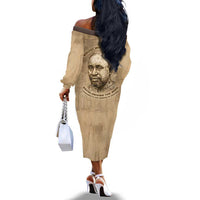 Ngugi wa Thiong O Off The Shoulder Long Sleeve Dress Vintage Map Ancient African Library - Decolonising the Mind - Wonder Print Shop
