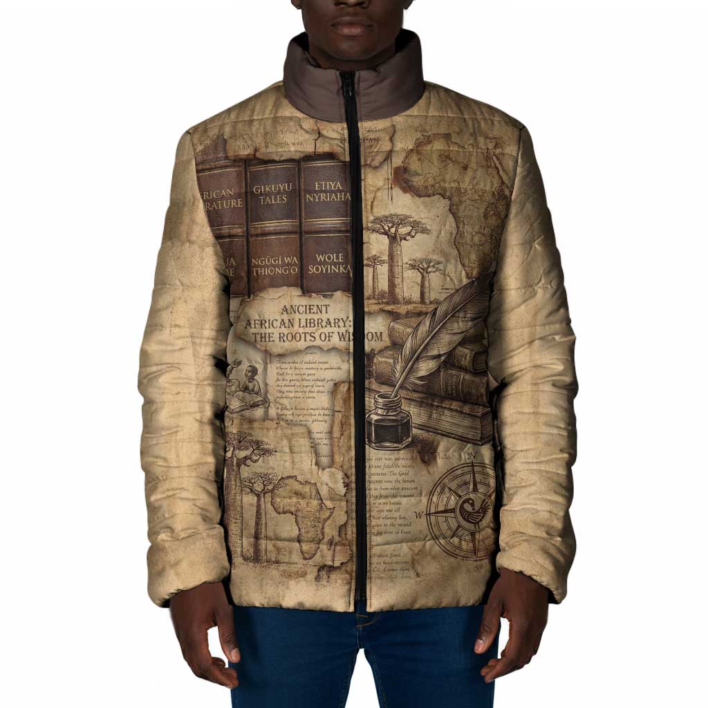 Ngugi wa Thiong O Padded Jacket Vintage Map Ancient African Library - Decolonising the Mind - Wonder Print Shop