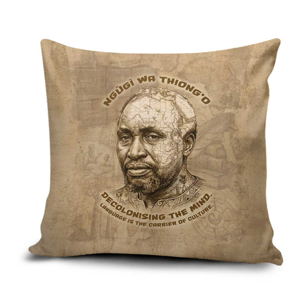 Ngugi wa Thiong O Pillow Cover Vintage Map Ancient African Library - Decolonising the Mind - Wonder Print Shop