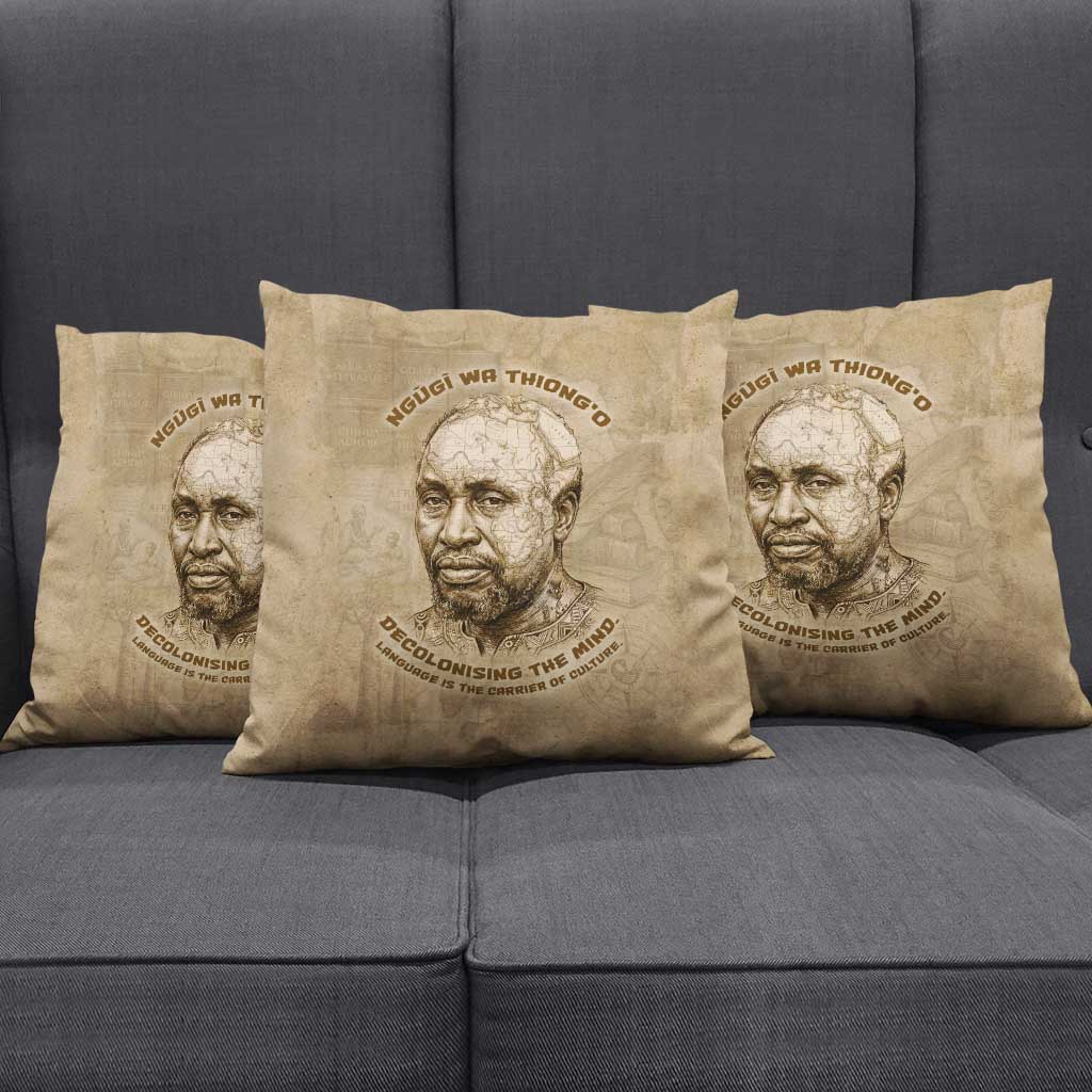 Ngugi wa Thiong O Pillow Cover Vintage Map Ancient African Library - Decolonising the Mind - Wonder Print Shop