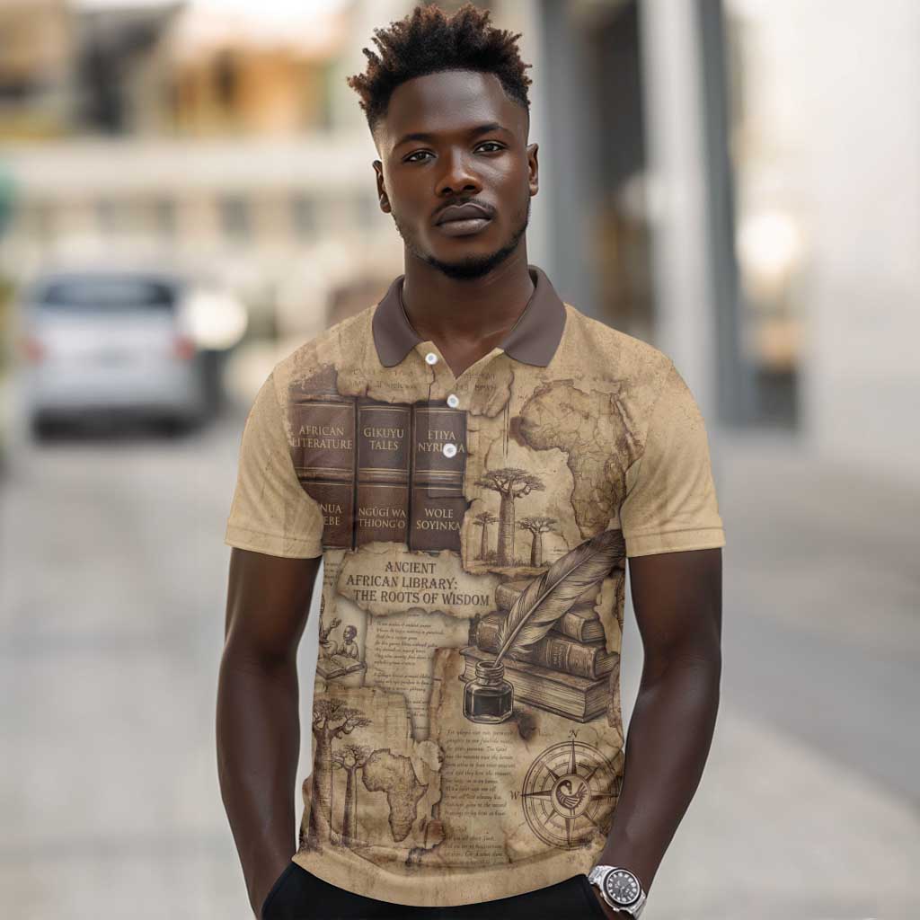 Ngugi wa Thiong O Polo Shirt Vintage Map Ancient African Library - Decolonising the Mind - Wonder Print Shop