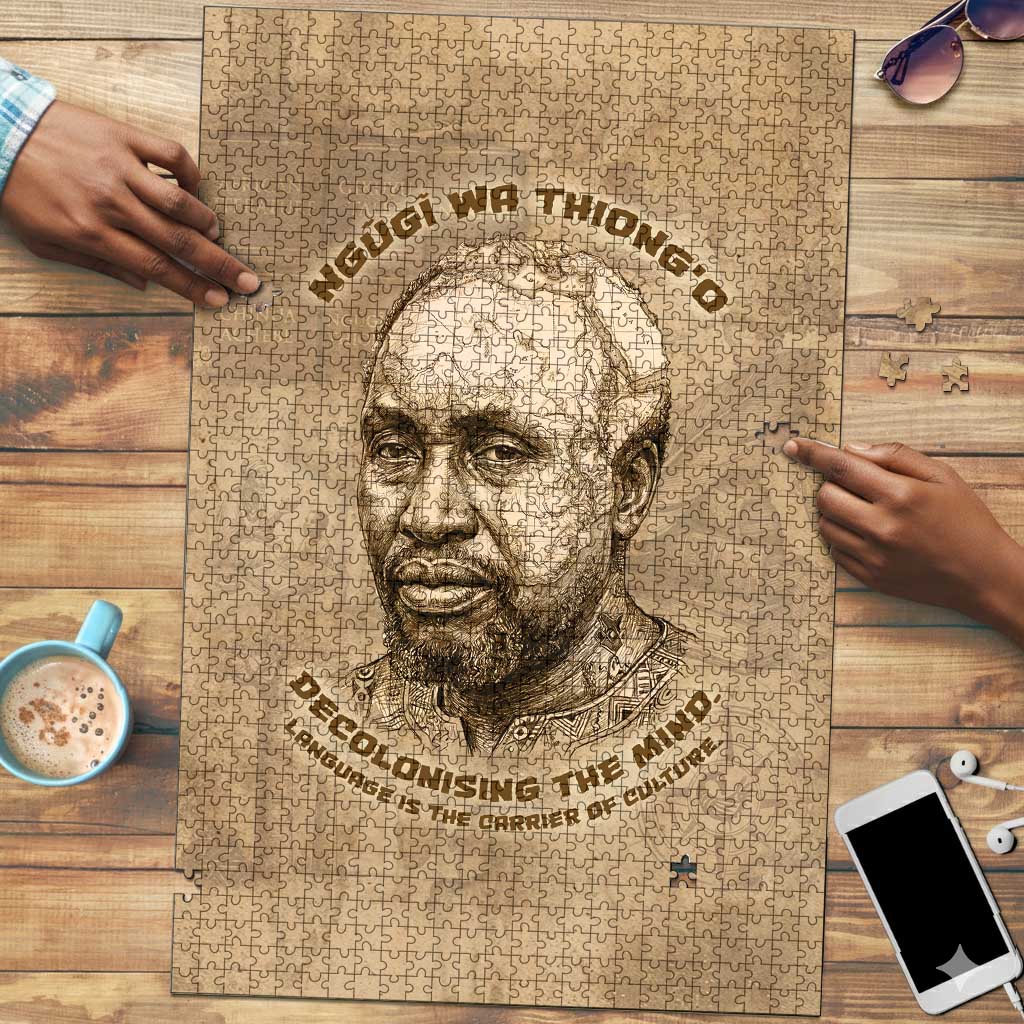 Ngugi wa Thiong O Puzzle Vintage Map Ancient African Library - Decolonising the Mind - Wonder Print Shop