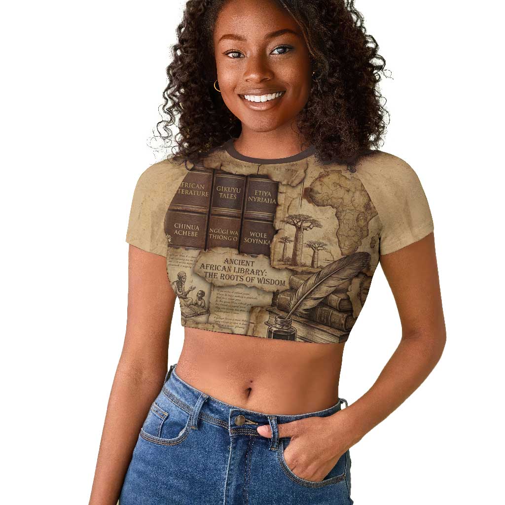 Ngugi wa Thiong O Raglan Cropped T shirt Vintage Map Ancient African Library - Decolonising the Mind - Wonder Print Shop