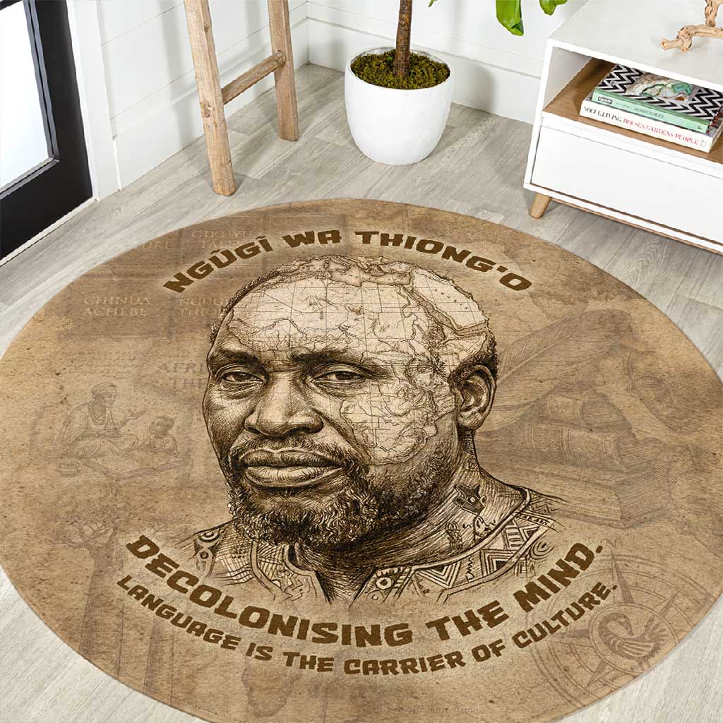 Ngugi wa Thiong O Round Carpet Vintage Map Ancient African Library - Decolonising the Mind - Wonder Print Shop