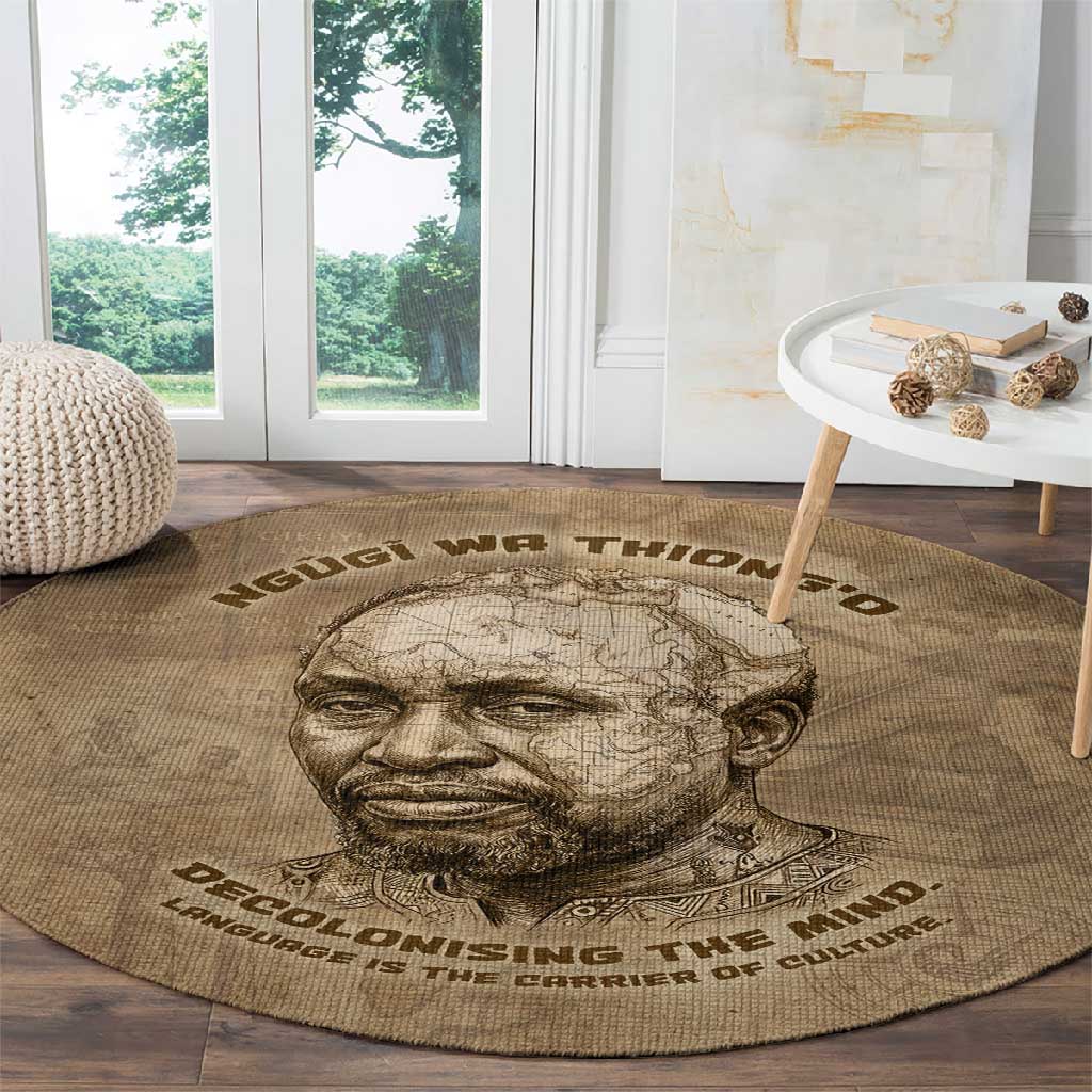 Ngugi wa Thiong O Round Carpet Vintage Map Ancient African Library - Decolonising the Mind - Wonder Print Shop