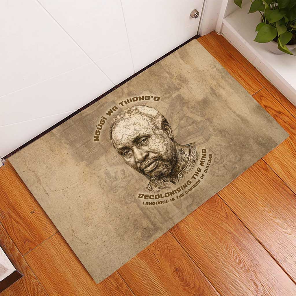 Ngugi wa Thiong O Rubber Doormat Vintage Map Ancient African Library - Decolonising the Mind - Wonder Print Shop