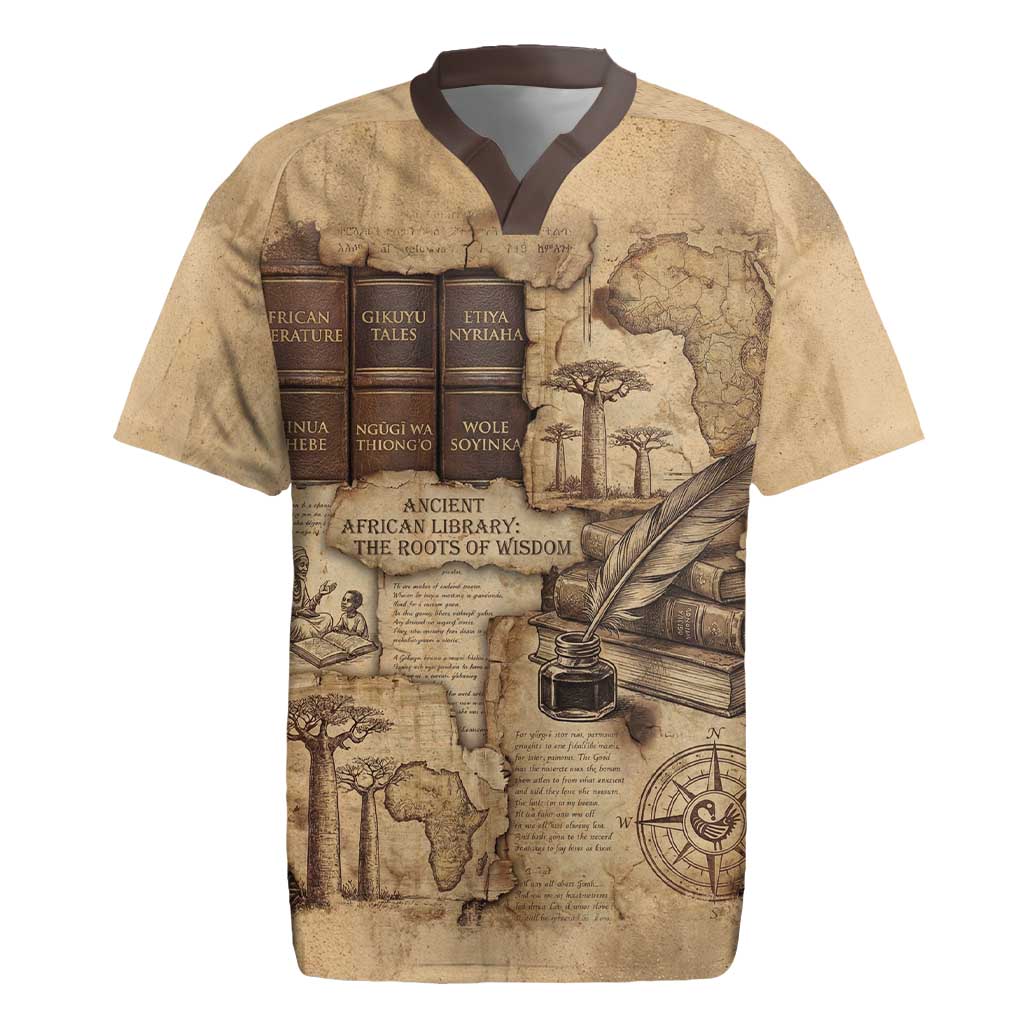 Ngugi wa Thiong O Rugby Jersey Vintage Map Ancient African Library - Decolonising the Mind - Wonder Print Shop