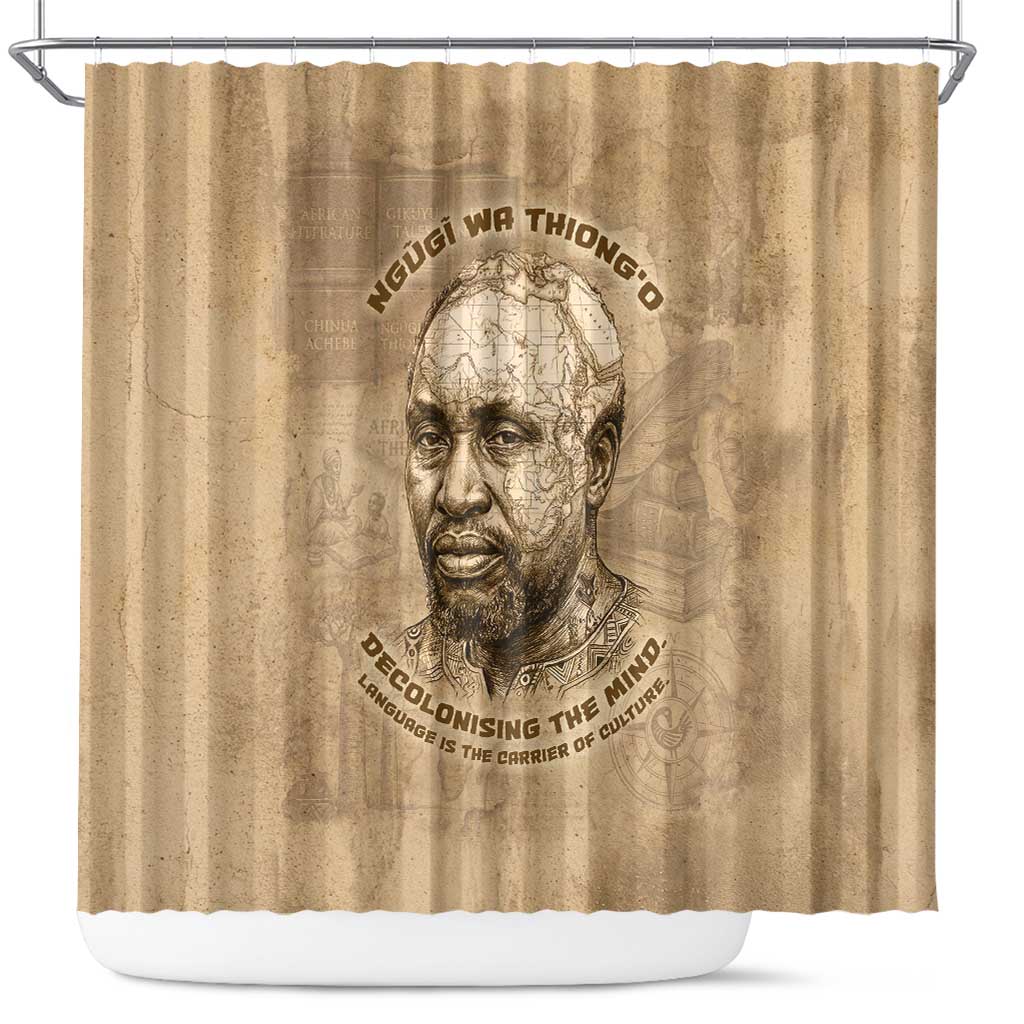 Ngugi wa Thiong O Shower Curtain Vintage Map Ancient African Library - Decolonising the Mind - Wonder Print Shop
