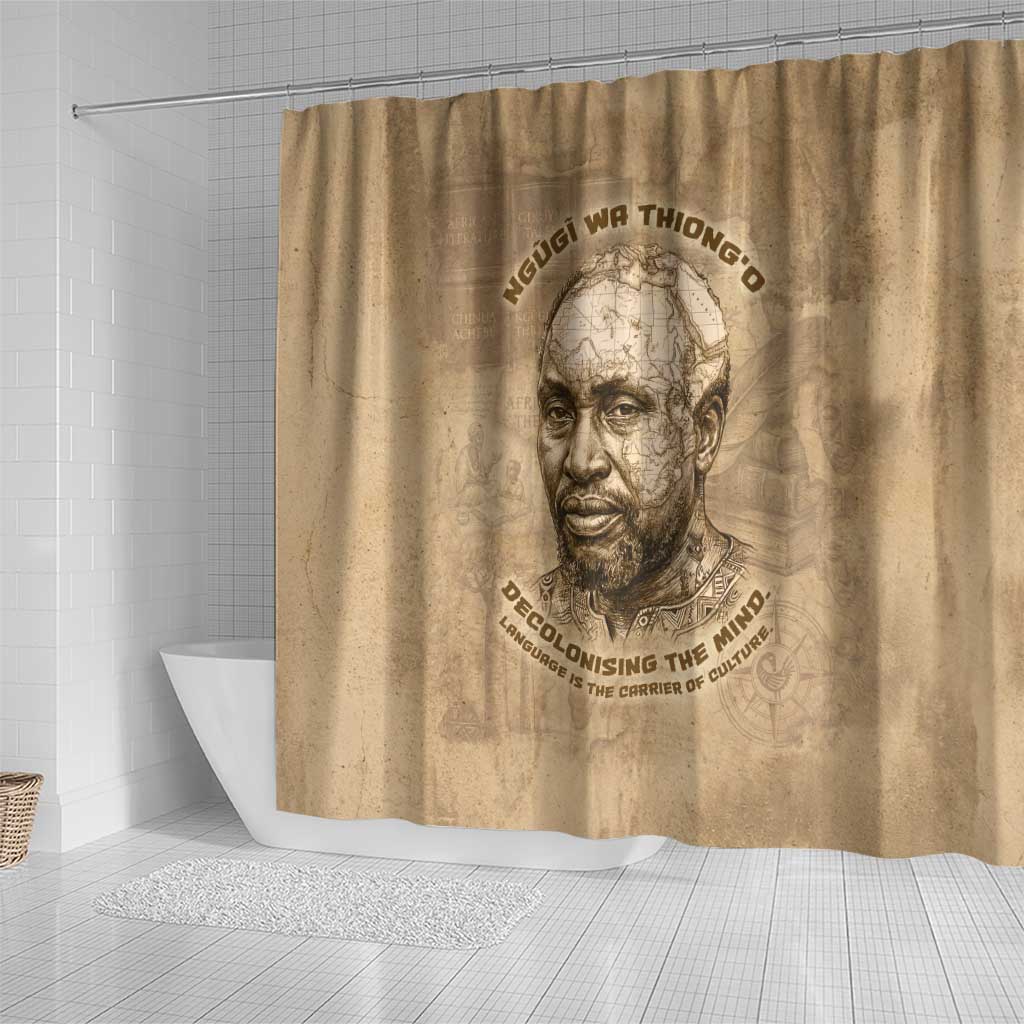 Ngugi wa Thiong O Shower Curtain Vintage Map Ancient African Library - Decolonising the Mind - Wonder Print Shop