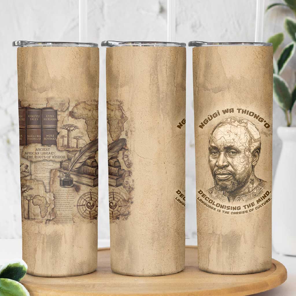 Ngugi wa Thiong O Skinny Tumbler Vintage Map Ancient African Library - Decolonising the Mind - Wonder Print Shop