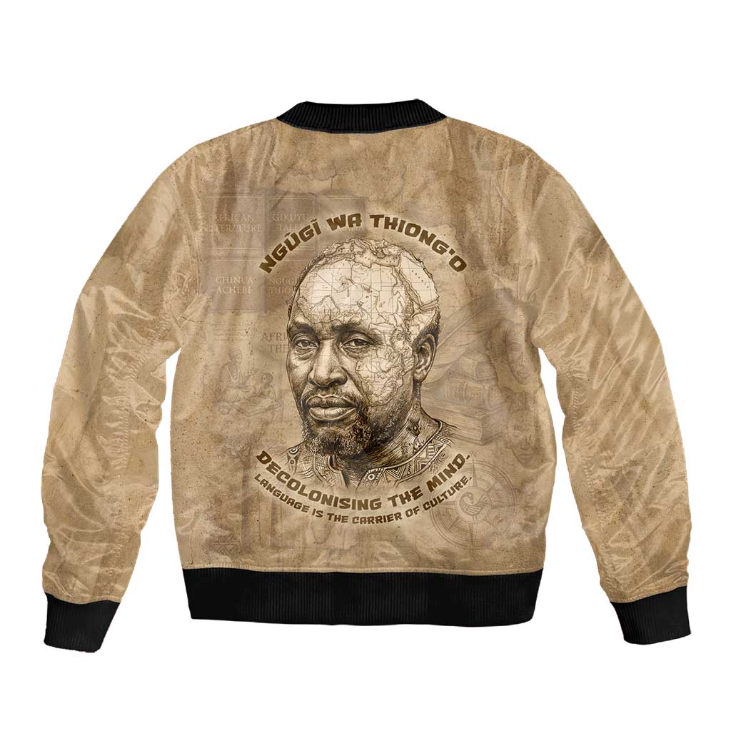 Ngugi wa Thiong O Sleeve Zip Bomber Jacket Vintage Map Ancient African Library - Decolonising the Mind - Wonder Print Shop