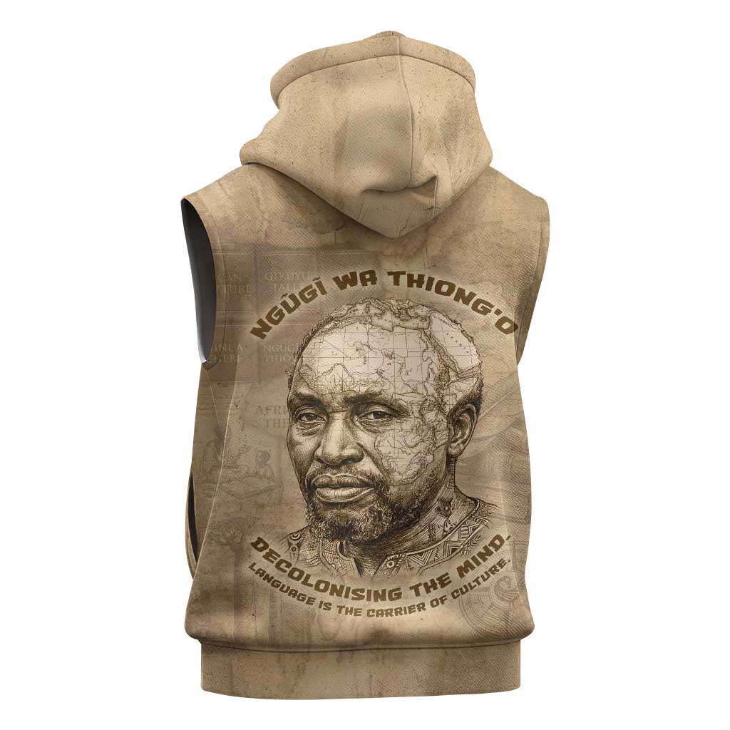 Ngugi wa Thiong O Sleeveless Hoodie Vintage Map Ancient African Library - Decolonising the Mind - Wonder Print Shop