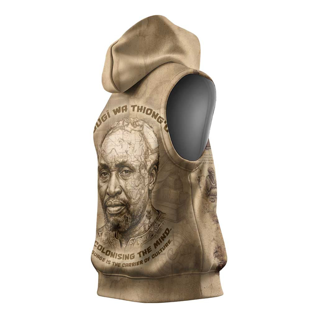Ngugi wa Thiong O Sleeveless Hoodie Vintage Map Ancient African Library - Decolonising the Mind - Wonder Print Shop