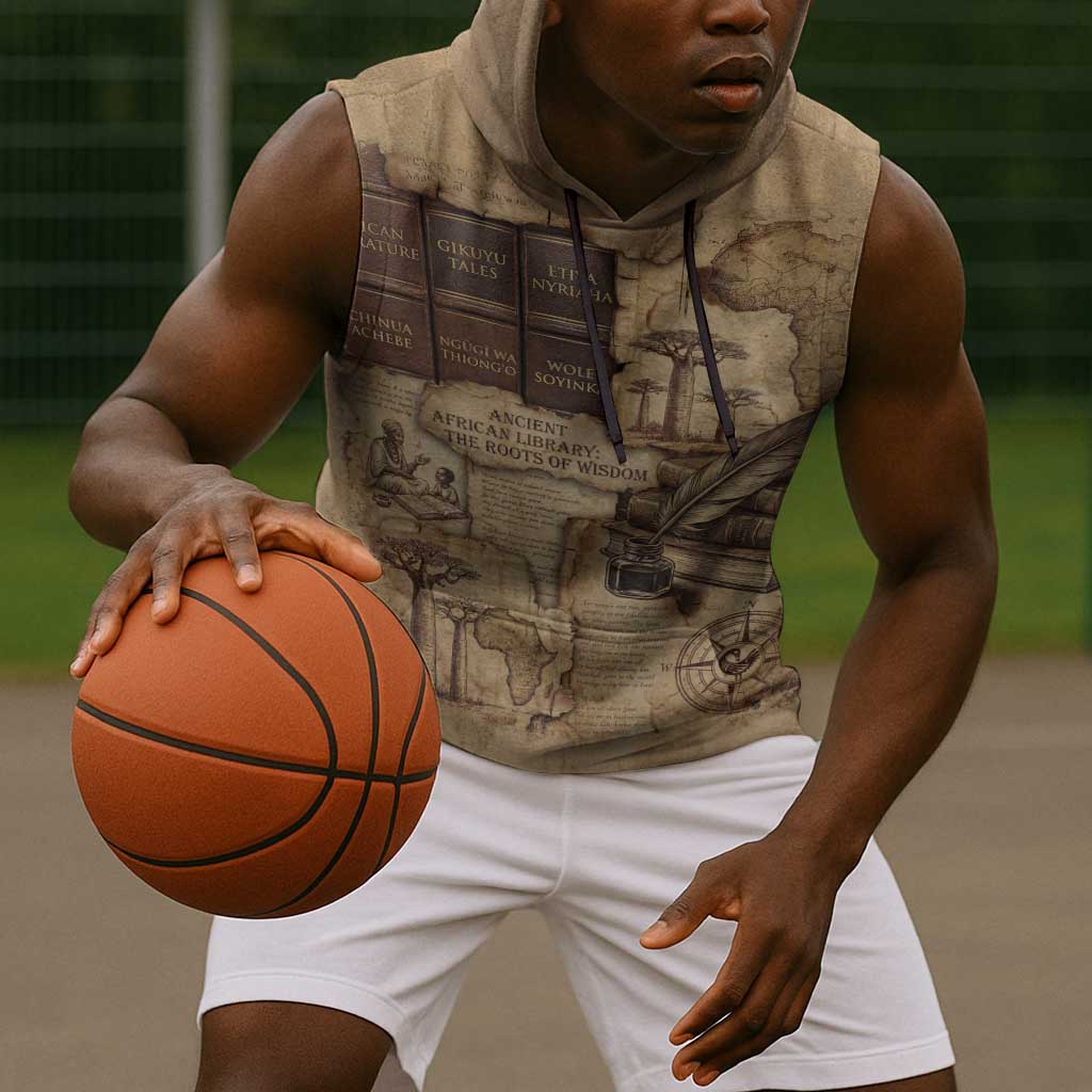 Ngugi wa Thiong O Sleeveless Hoodie Vintage Map Ancient African Library - Decolonising the Mind - Wonder Print Shop
